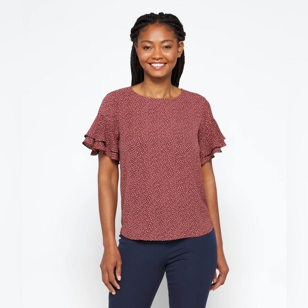 41 HAWTHORN
Eliza Ruffle Sleeve Scoop Neck Blouse burgundy stitch fix nwt